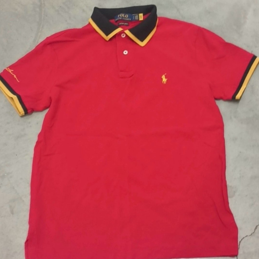 Polo by Ralph Lauren Red and Black Men's Polo Shirt
